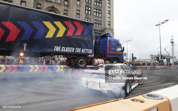 Mad Mike Whiddett of New Zealand displays his precision driving as he competes at Red Bull Drift Shifters, the UKÕs biggest and loudest drifting...