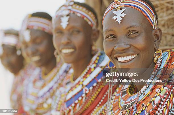 masai and samburu women outside hut, close up - masai stock pictures, royalty-free photos & images