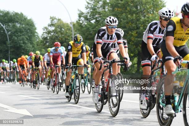 Peloton / during the 23rd Euroeyes Cyclassics 2018 a 217,6km race from Hamburg to Hamburg on August 19, 2018 in Hamburg, Germany.