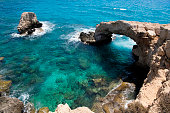 Bridge of love and lagoon vies from the cliff Cyprus Ayia Napa
