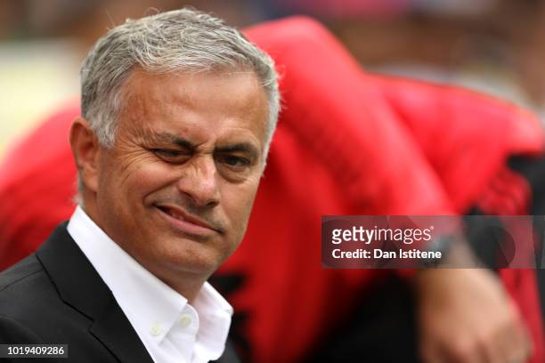 Jose Mourinho, Manager of Manchester United looks on during the Premier League match between Brighton & Hove Albion and Manchester United at American...