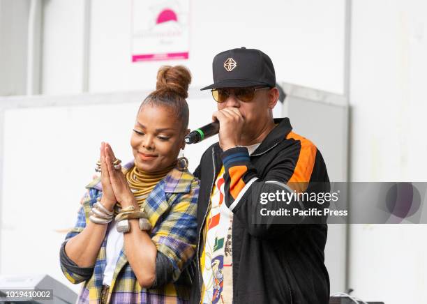 Janet Jackson and Daddy Yankee celebrate release of single Made For Now during 44th annual Harlem Week at St. Nicholas Park.