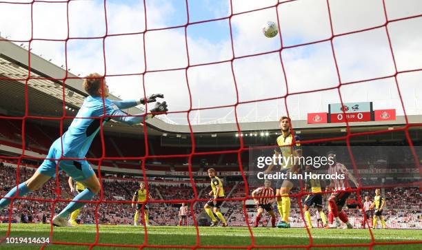 Max Power of Sunderland breaks the deadlock, heading in the first goal during the Sky Bet League One match between Sunderland and Scunthorpe United...