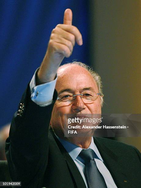 President Joseph S. Blatter reacts during the 60th FIFA Congress at Sandton Convention Center on June 10, 2010 in Sandton, South Africa.