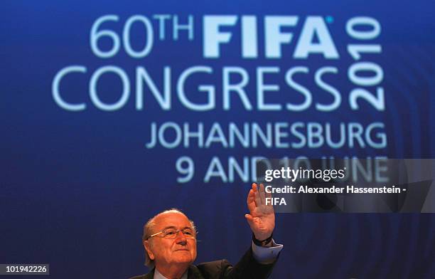 President Joseph S. Blatter reacts during the 60th FIFA Congress at Sandton Convention Center on June 10, 2010 in Sandton, South Africa.