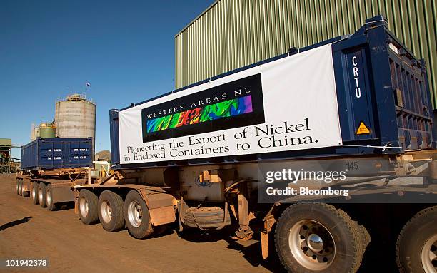 Nickel ore is shipped in enclosed containers at Western Areas NL's Tim King Pit open-cut nickel mine at Spotted Quoll, in Forrestania, Western...