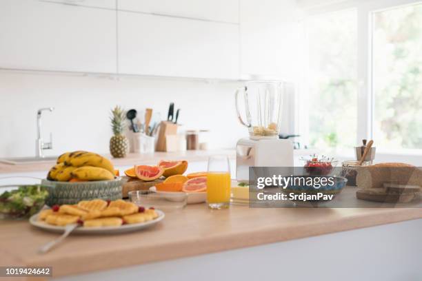 healthy kitchen - breakfast table stock pictures, royalty-free photos & images