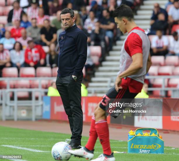 Sunderland manager Jack Ross during the Sky Bet League One match between Sunderland and Scunthorpe United at Stadium of Light on August 19, 2018 in...