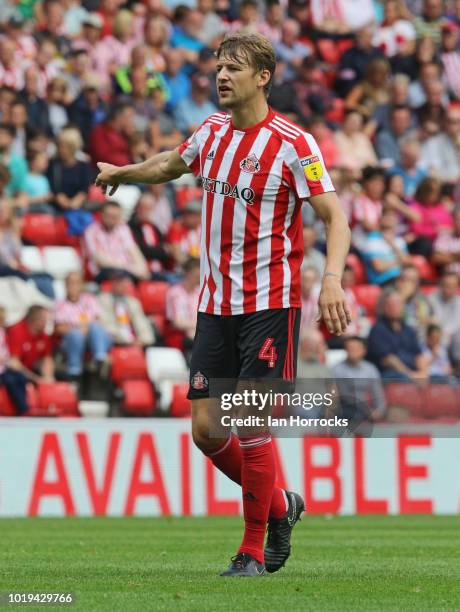Glenn Loovens of Sunderland during the Sky Bet League One match between Sunderland and Scunthorpe United at Stadium of Light on August 19, 2018 in...