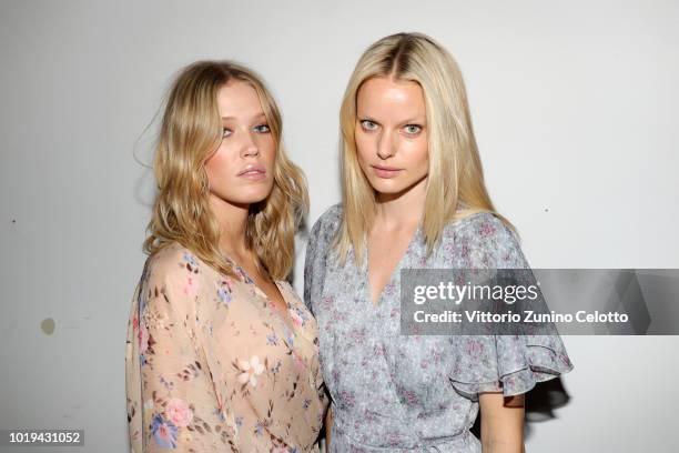 Models are seen backstage ahead of the Line of Oslo show during Oslo Runway SS19 at Bankplassen 4 on August 15, 2018 in Oslo, Norway.