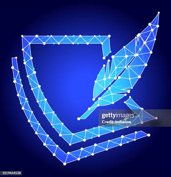 paper & feather pen blue triangle node vector pattern - feather vector geometric stock illustrations