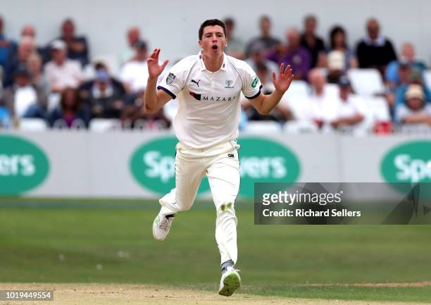 Yorkshire's Matthew Fisher looks frustrated bowling during day one of the Specsavers Championship Division One match between Yorkshire and...