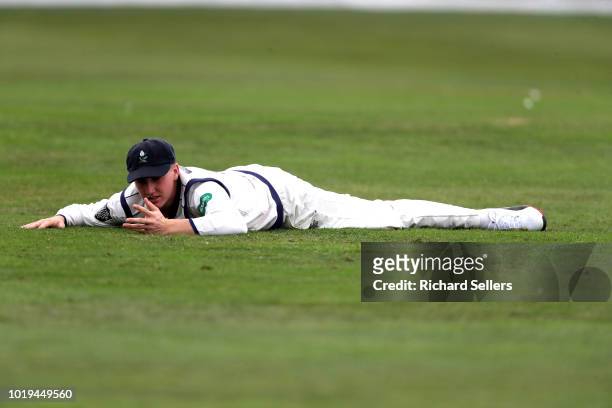 Yorkshire's Harry Brook misses catch during day one of the Specsavers Championship Division One match between Yorkshire and Worcestershire at North...