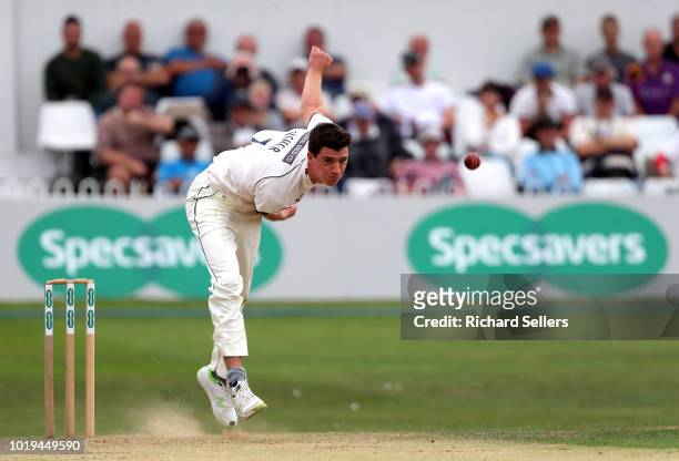 Yorkshire's Matthew Fisher bowling during day one of the Specsavers Championship Division One match between Yorkshire and Worcestershire at North...