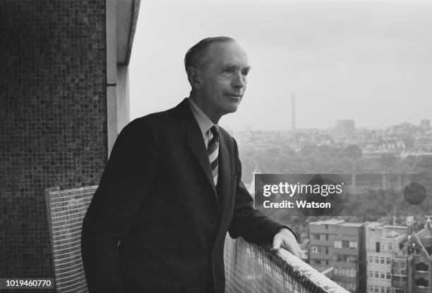 British statesman of the Conservative Party Alec Douglas-Home on his flat's balcony, London, UK, 25th July 1965.