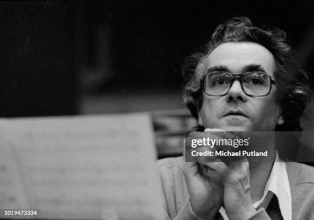 French musical composer, arranger, conductor, and jazz pianist Michel Legrand recording with Phil Woods in London, February 17th 1975.