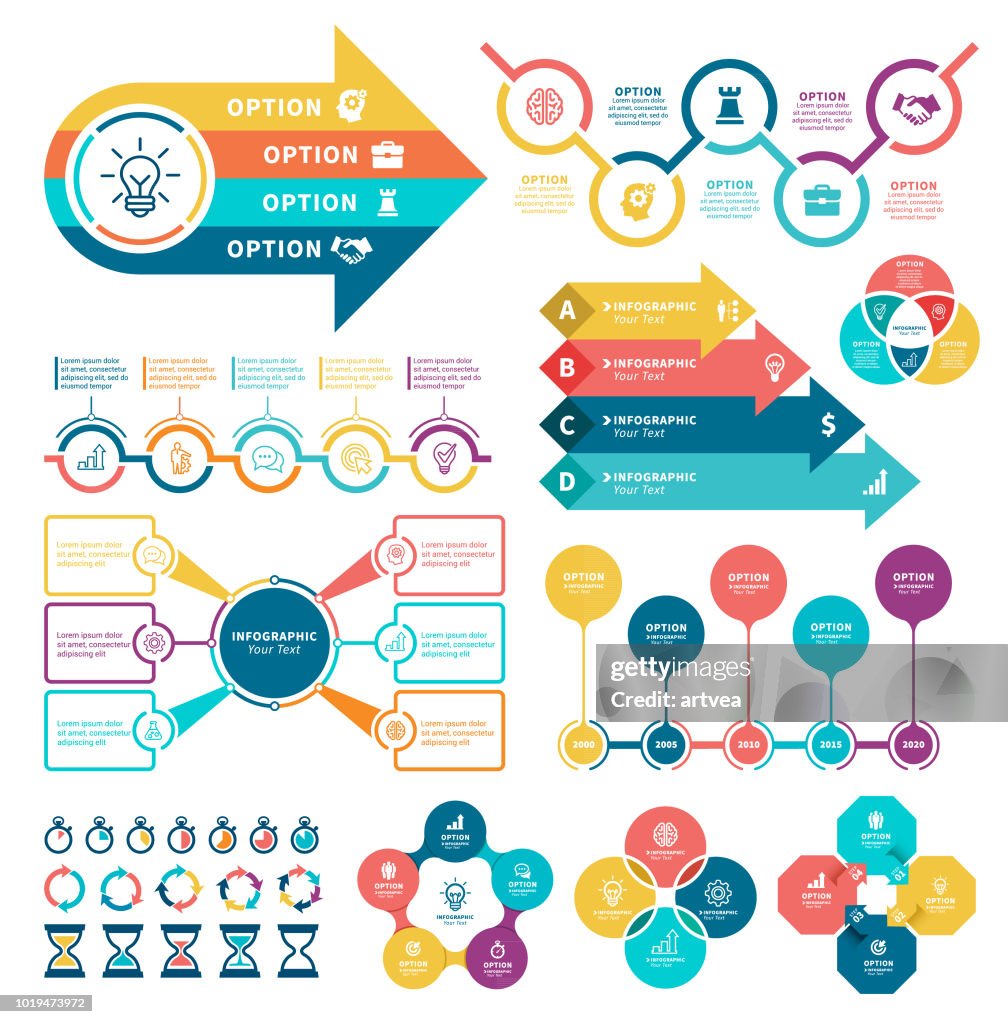 Business diagrams with steps and infographic.