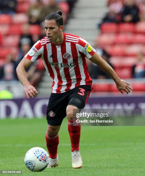 Bryan Oviedo of Sunderland during the Sky Bet League One match between Sunderland and Scunthorpe United at Stadium of Light on August 19, 2018 in...