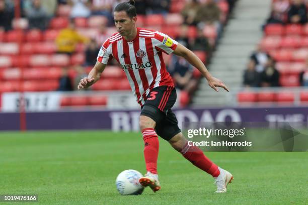 Bryan Oviedo of Sunderland during the Sky Bet League One match between Sunderland and Scunthorpe United at Stadium of Light on August 19, 2018 in...