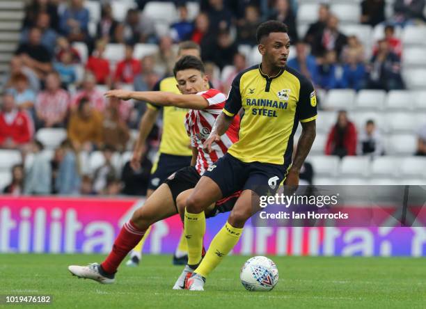 Funso Ojo of Scunthorpe during the Sky Bet League One match between Sunderland and Scunthorpe United at Stadium of Light on August 19, 2018 in...