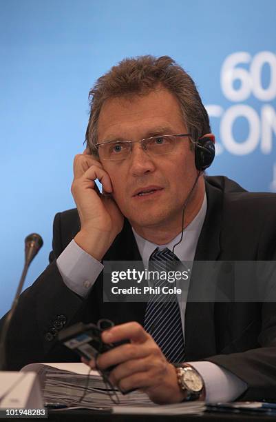 Jerome Valcke Secretary General of FIFA talks to the media at a Post-FIFA Congress Executive Committee media conference at the Sandton Sun Hotel on...