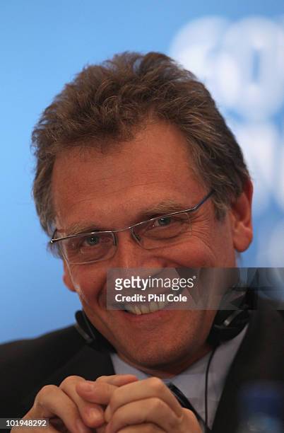 Jerome Valcke Secretary General of FIFA talks to the media at a Post-FIFA Congress Executive Committee media conference at the Sandton Sun Hotel on...