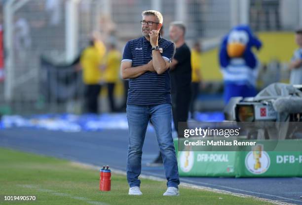 August 19: coach Urs Fischer of 1 FC Union Berlin during the game between FC Carl Zeiss Jena and Union Berlin at the Ernst-Abbe-Sportfeld on August...