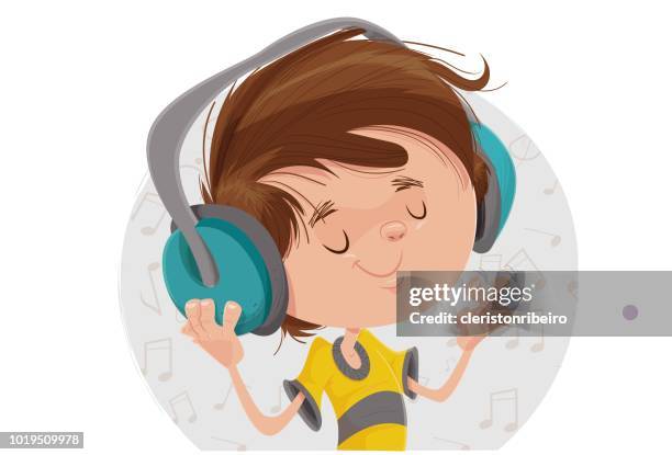 the boy and the music - musica stock illustrations