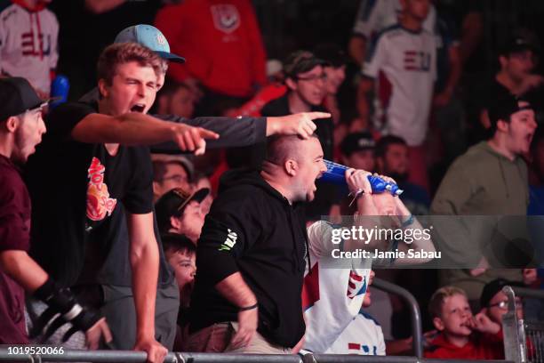 Spectators cheer as eUnited competes against Faze Clan during the 2018 Call of Duty World League Championship at Nationwide Arena on August 19, 2018...