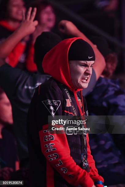 Spectator cheers as eUnited competes against Faze Clan during the 2018 Call of Duty World League Championship at Nationwide Arena on August 19, 2018...