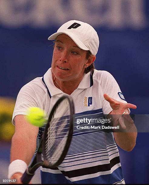 Lisa Raymond of the USA in action against Arantxa Sanchaez-Vicario of Spain in the second round of the Australian Open Tennis Championships, played...