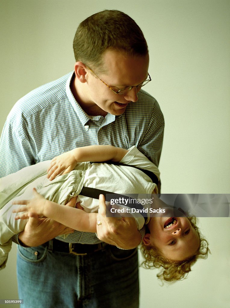 Father playing with son (2-4), elevated view