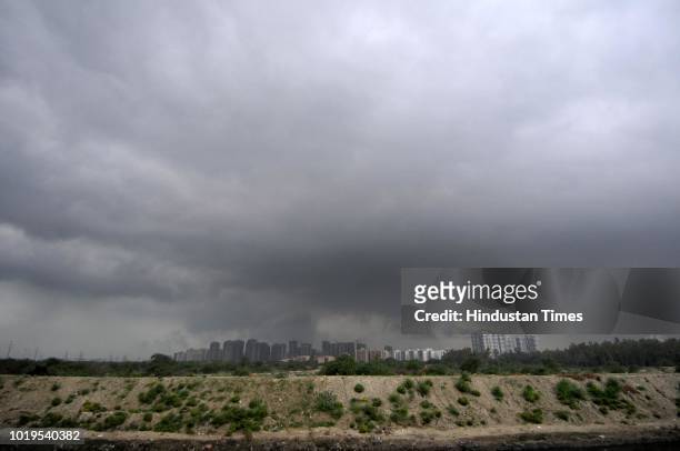 Overcast sky seen at sector 137 on August 19, 2018 in Noida, India. Light to moderate rain was recorded in many parts of Delhi, NCR bringing down the...