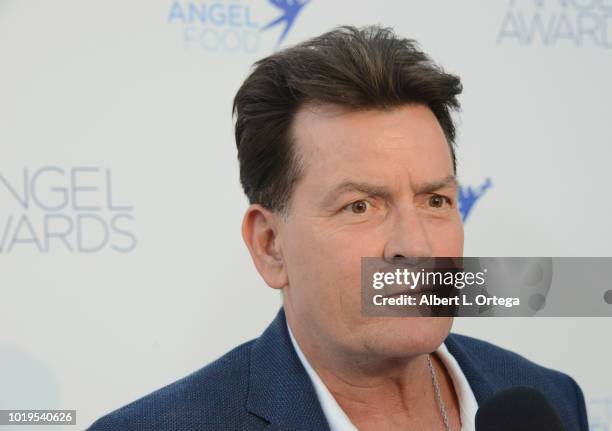 Actor Charlie Sheen arrives for Project Angel Food's 28th Annual Angel Awards held at Project Angel Food on August 18, 2018 in Los Angeles,...