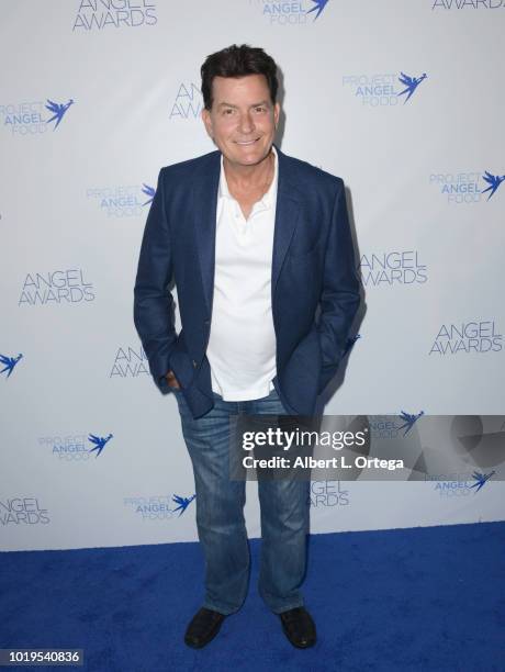 Actor Charlie Sheen arrives for Project Angel Food's 28th Annual Angel Awards held at Project Angel Food on August 18, 2018 in Los Angeles,...