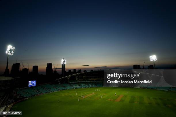 General view of play during day one of the Specsavers County Championship Division One match between Surrey and Lancashire at The Kia Oval on August...