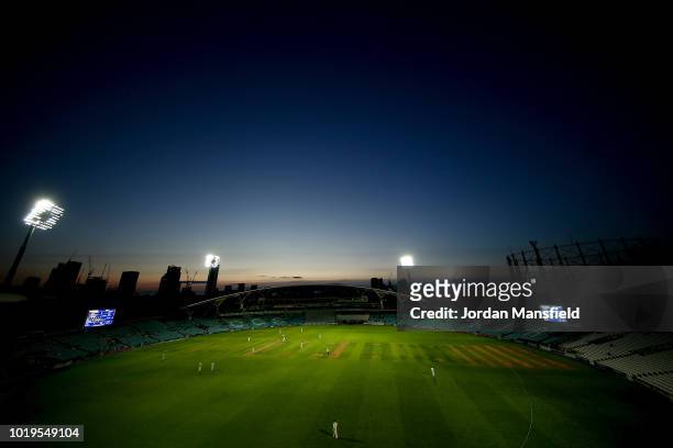 General view of play during day one of the Specsavers County Championship Division One match between Surrey and Lancashire at The Kia Oval on August...