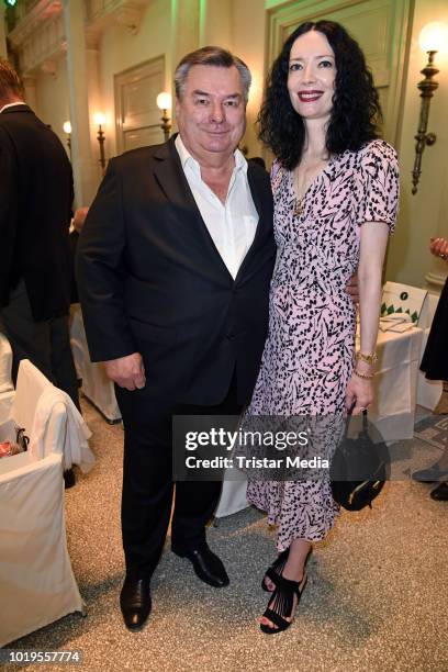 Waldemar Hartmann and his wife Petra Boellmann attend the GGH EAGLES Charity Hauptstadt Cup Gala evening at Hotel de Rome on August 19, 2018 in...