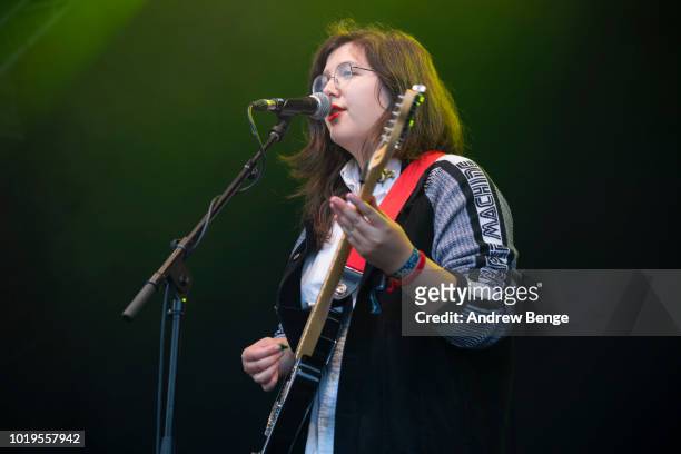 Lucy Dacus performs on the Walled Garden stage during day 3 at Greenman Festival on August 19, 2018 in Brecon, Wales.