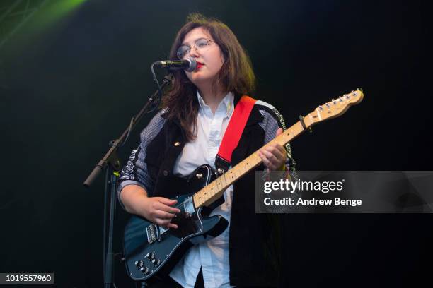 Lucy Dacus performs on the Walled Garden stage during day 3 at Greenman Festival on August 19, 2018 in Brecon, Wales.