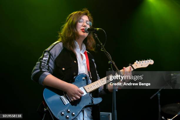 Lucy Dacus performs on the Walled Garden stage during day 3 at Greenman Festival on August 19, 2018 in Brecon, Wales.