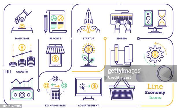 stockillustraties, clipart, cartoons en iconen met economie lijn icon set - kosten icon