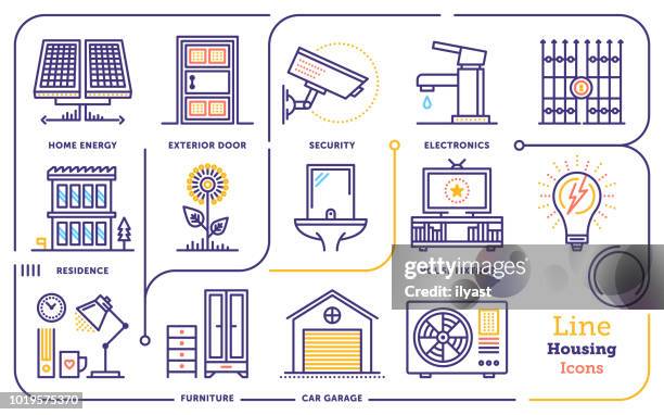 bildbanksillustrationer, clip art samt tecknat material och ikoner med hem förbättring linje ikonuppsättning - building storey