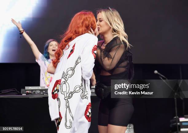 Bella Thorne, and Tana Mongeau perform onstage during Day 2 of Billboard Hot 100 Festival 2018 at Northwell Health at Jones Beach Theater on August...