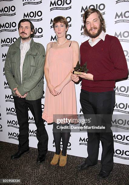 Eric Pulido and Paul Alexander of Midlake and Beth Orton with an award at The Mojo Honours List at The Brewery on June 10, 2010 in London, England.