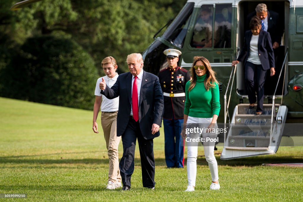 President Trump Returns To White House From Bedminster New Jersey