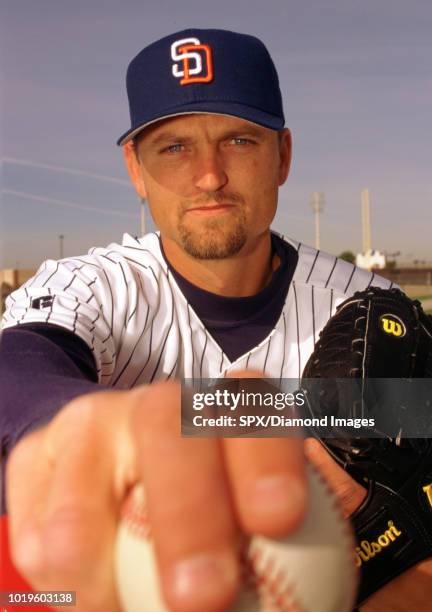 Trevor Hoffman of the San Diego Padres portrait from his career with the San Diego Padres. Trevor Hoffman played for 18 years with 3 different team...