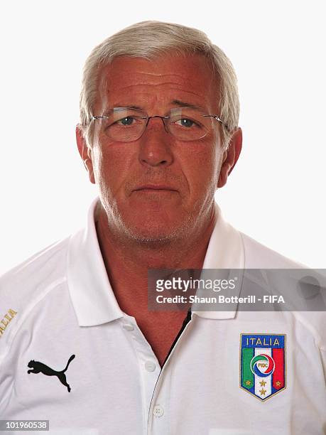Marcello Lippi the Italy coach poses during the official FIFA World Cup 2010 portrait session on June 10, 2010 in Pretoria, South Africa.