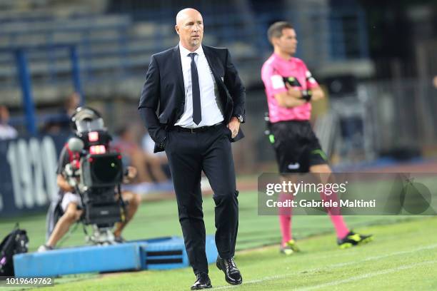 Rolando Maran manager of Cagliari looks on during the serie A match between Empoli and Cagliari at Stadio Carlo Castellani on August 19, 2018 in...