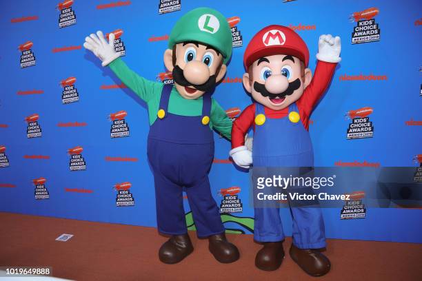 Luigi and Mario of Super Mario Brothers attend the Nickelodeon Kids' Choice Awards Mexico 2018 at Auditorio Nacional on August 19, 2018 in Mexico...
